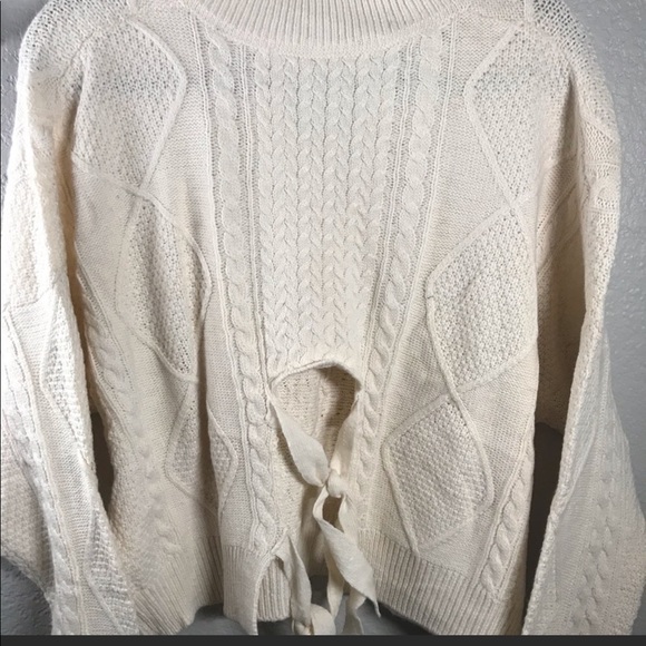 LAST 1! Chunky Cream  Tie Up Back Cable Sweater - Picture 4 of 8